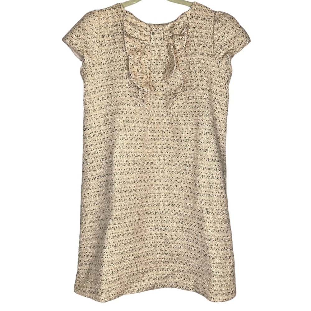 Janie and Jack dress metallic gold blush pink tweed short sleeve shift ruffle